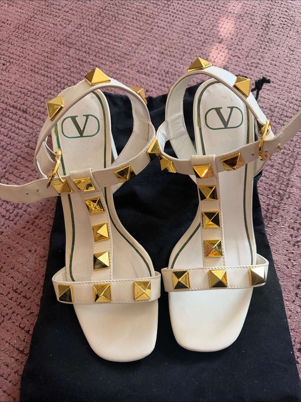 Valentino Garavani Roman Stud 70 Ivory Leather Block-Heel Sandals